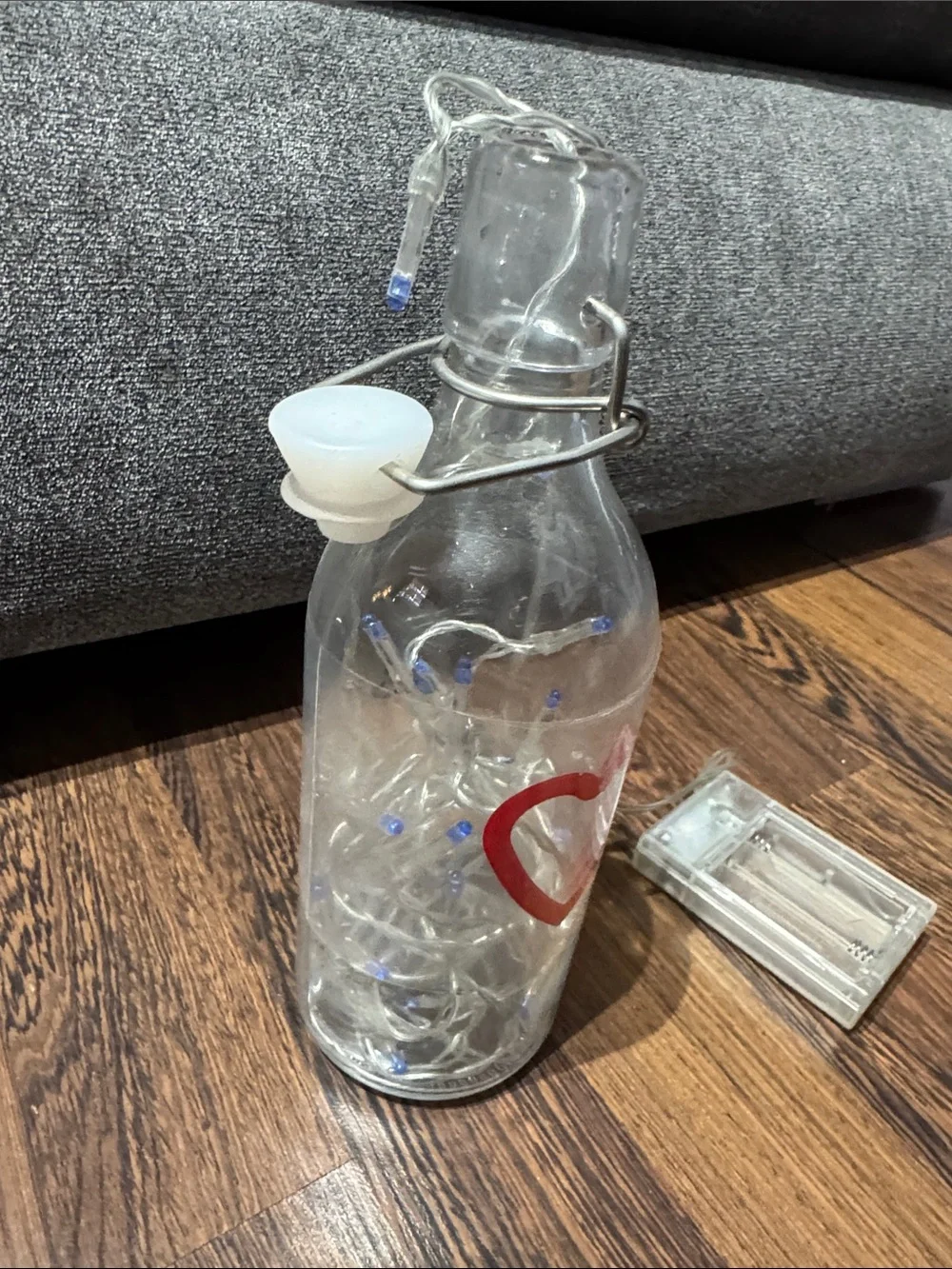 IKEA Clear Glass Bottle Lantern with Red Heart